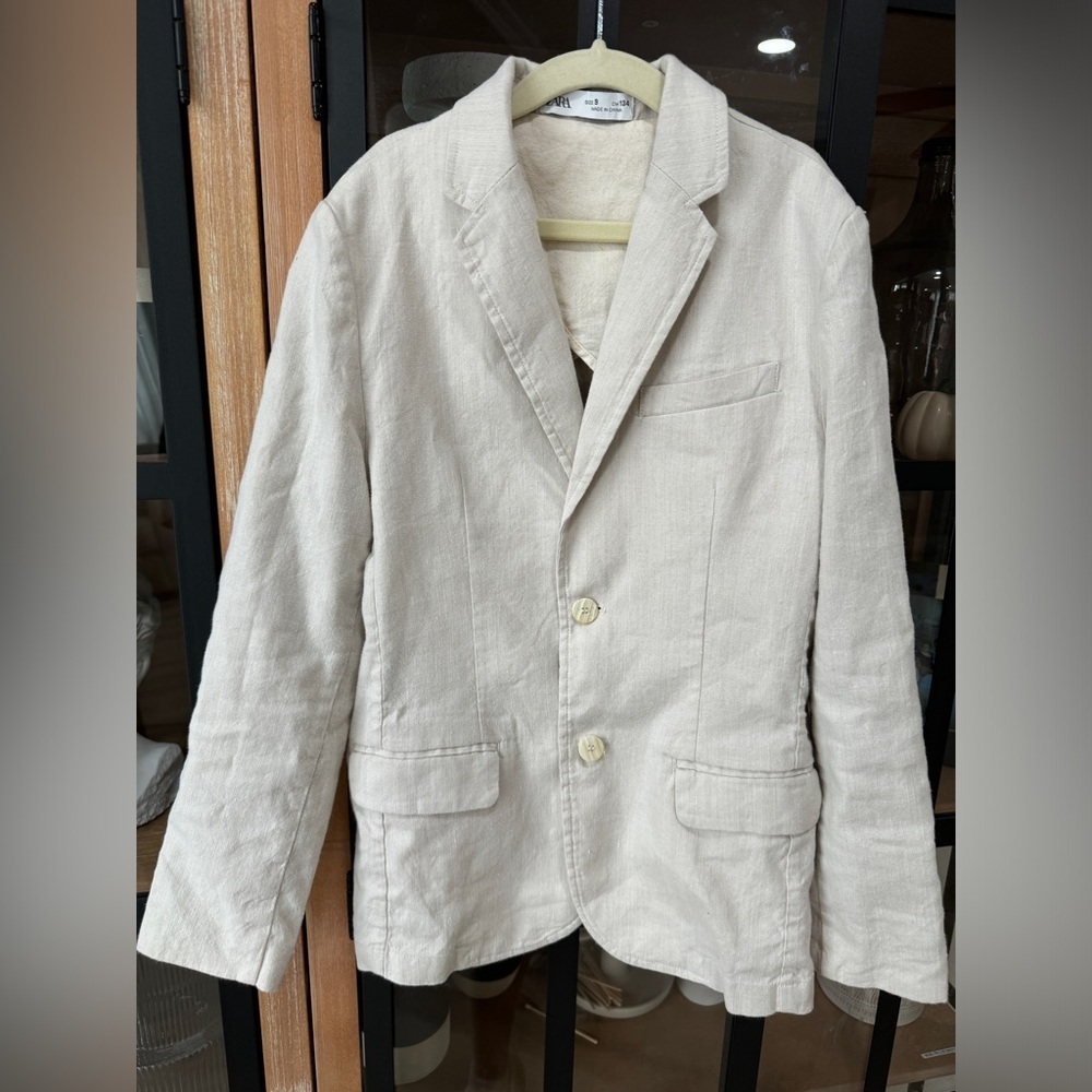 Zara Kids blazer twill cotton beige khaki ecru boys suit jacket sand formal semi